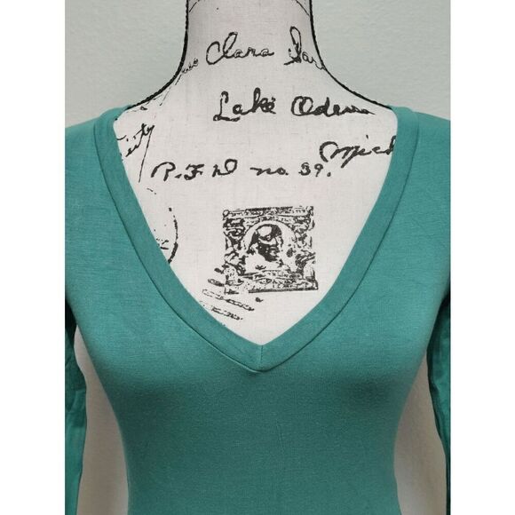 💚 JLUXLABEL Long Sleeve Deep V-Neck Green Snap Button Thong Bodysuit SIZE S - Picture 10 of 12